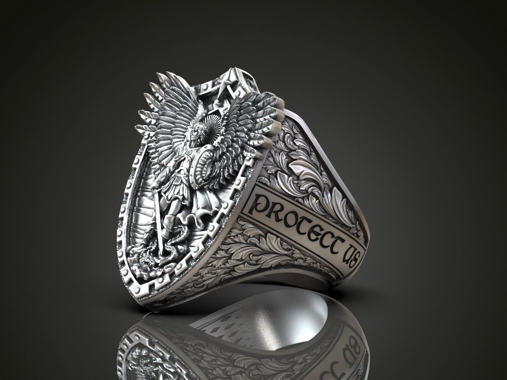 Dazzle Dime 925 Sterling Silver Base 18k Gold Plated St Archangel Michael Inspired Protection Ring 18K Gold Plated