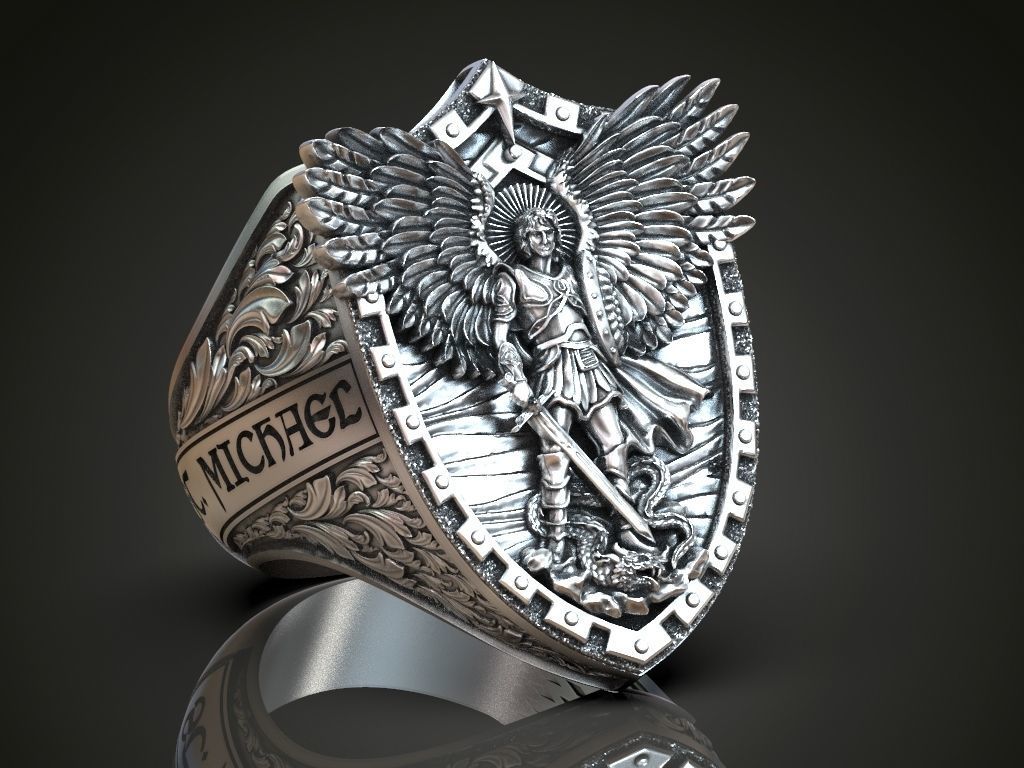 Dazzle Dime 925 Sterling Silver Base 18k Gold Plated St Archangel Michael Inspired Protection Ring 18K Gold Plated