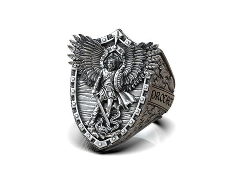 Dazzle Dime 925 Sterling Silver Base 18k Gold Plated St Archangel Michael Inspired Protection Ring 18K Gold Plated DAZZLE DIME®