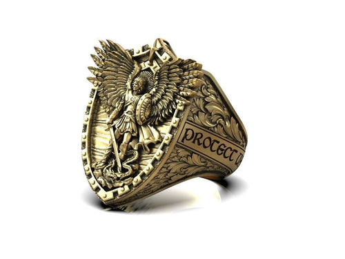 Dazzle Dime 925 Sterling Silver Base 18k Gold Plated St Archangel Michael Inspired Protection Ring 18K Gold Plated DAZZLE DIME®