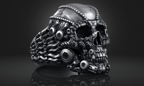 Dazzle Dime 925 Sterling Silver Base 18k Gold Plated Skull Biomechanical Ring The Evolution of Darkness DAZZLE DIME®