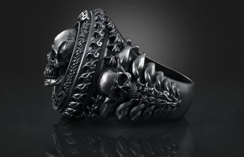 Dazzle Dime 925 Sterling Silver Base 18k Gold Plated Skull Biomechanical Ring  Unleash the Dark Side DAZZLE DIME®