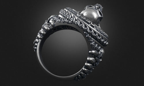 Dazzle Dime 925 Sterling Silver Base 18k Gold Plated Skull Biomechanical Ring The Evolution of Darkness DAZZLE DIME®