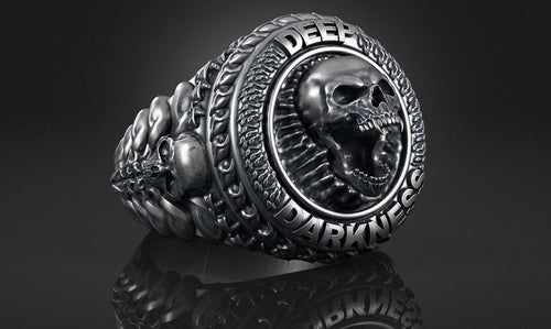 Dazzle Dime 925 Sterling Silver Base 18k Gold Plated Skull Biomechanical Ring The Evolution of Darkness DAZZLE DIME®