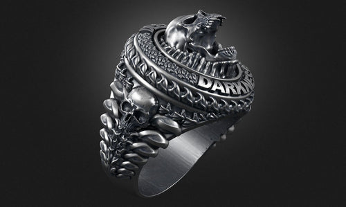 Dazzle Dime 925 Sterling Silver Base 18k Gold Plated Skull Biomechanical Ring The Evolution of Darkness DAZZLE DIME®