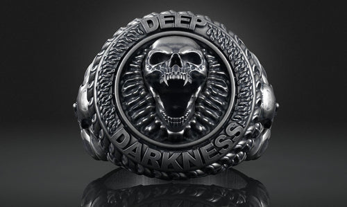 Dazzle Dime 925 Sterling Silver Base 18k Gold Plated Skull Biomechanical Ring The Evolution of Darkness DAZZLE DIME®