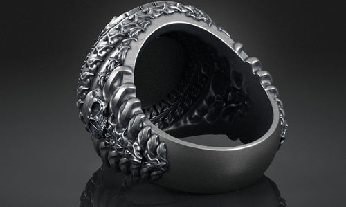 Dazzle Dime 925 Sterling Silver Base 18k Gold Plated Skull Biomechanical Ring The Evolution of Darkness DAZZLE DIME®