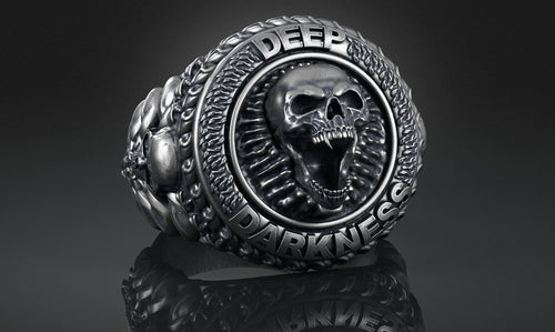 Dazzle Dime 925 Sterling Silver Base 18k Gold Plated Skull Biomechanical Ring The Evolution of Darkness DAZZLE DIME®