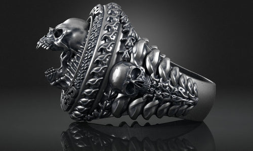 Dazzle Dime 925 Sterling Silver Base 18k Gold Plated Skull Biomechanical Ring The Evolution of Darkness DAZZLE DIME®
