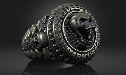 Dazzle Dime 925 Sterling Silver Base 18k Gold Plated Skull Biomechanical Ring The Evolution of Darkness DAZZLE DIME®