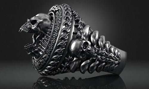 Dazzle Dime 925 Sterling Silver Base 18k Gold Plated Skull Biomechanical Ring The Evolution of Darkness DAZZLE DIME®