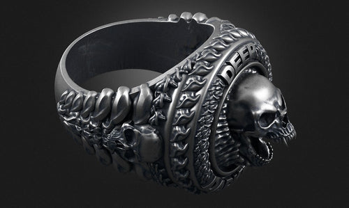 Dazzle Dime 925 Sterling Silver Base 18k Gold Plated Skull Biomechanical Ring The Evolution of Darkness DAZZLE DIME®