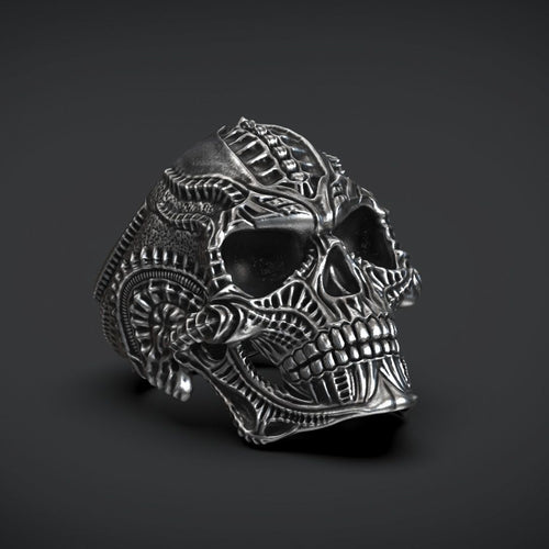 Dazzle Dime 925 Sterling Silver Base 18k Gold Plated Skull Biomechanical Ring  Unleash the Dark Side DAZZLE DIME®
