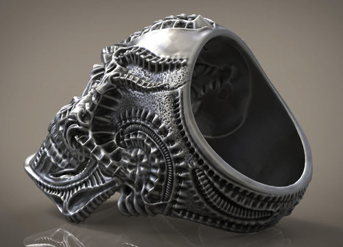 Dazzle Dime 925 Sterling Silver Base 18k Gold Plated Skull Biomechanical Ring  Unleash the Dark Side DAZZLE DIME®