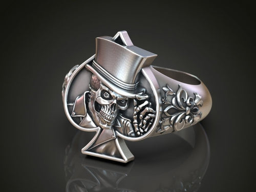 Dazzle Dime 925 Sterling Silver Base 18k Gold Plated Skull Playing Card Spades Hat Ring DAZZLE DIME®