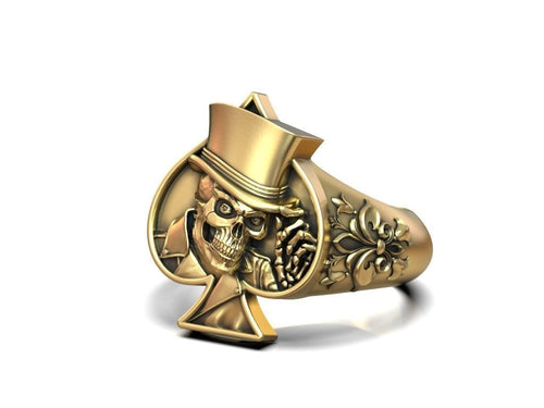 Dazzle Dime 925 Sterling Silver Base 18k Gold Plated Skull Playing Card Spades Hat Ring DAZZLE DIME®