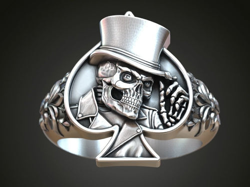 Dazzle Dime 925 Sterling Silver Base 18k Gold Plated Skull Playing Card Spades Hat Ring DAZZLE DIME®