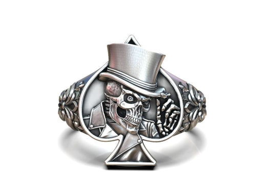 Dazzle Dime 925 Sterling Silver Base 18k Gold Plated Skull Playing Card Spades Hat Ring DAZZLE DIME®