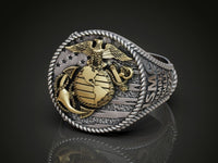 Dazzle Dime 925 Sterling Silver Base 18k Gold Plated United States Marine Corps Ring A Bold Tribute to Honor, Courage, and Commitment - Dazzle Dime