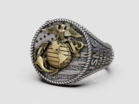 Dazzle Dime 925 Sterling Silver Base 18k Gold Plated United States Marine Corps Ring A Bold Tribute to Honor, Courage, and Commitment - Dazzle Dime