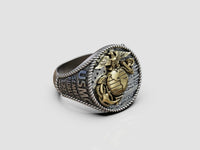 Dazzle Dime 925 Sterling Silver Base 18k Gold Plated United States Marine Corps Ring A Bold Tribute to Honor, Courage, and Commitment - Dazzle Dime