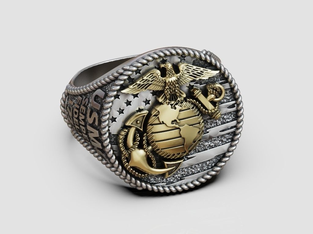 Dazzle Dime 925 Sterling Silver Base 18k Gold Plated United States Marine Corps Ring A Bold Tribute to Honor, Courage, and Commitment - Dazzle Dime