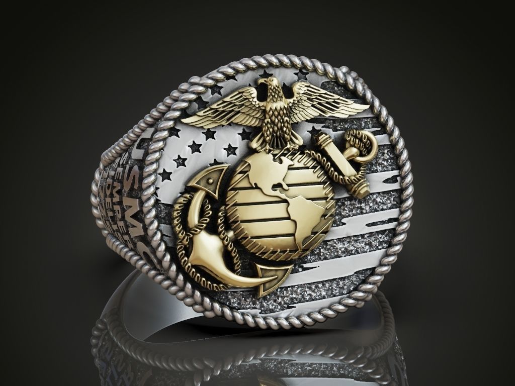 Dazzle Dime 925 Sterling Silver Base 18k Gold Plated United States Marine Corps Ring A Bold Tribute to Honor, Courage, and Commitment