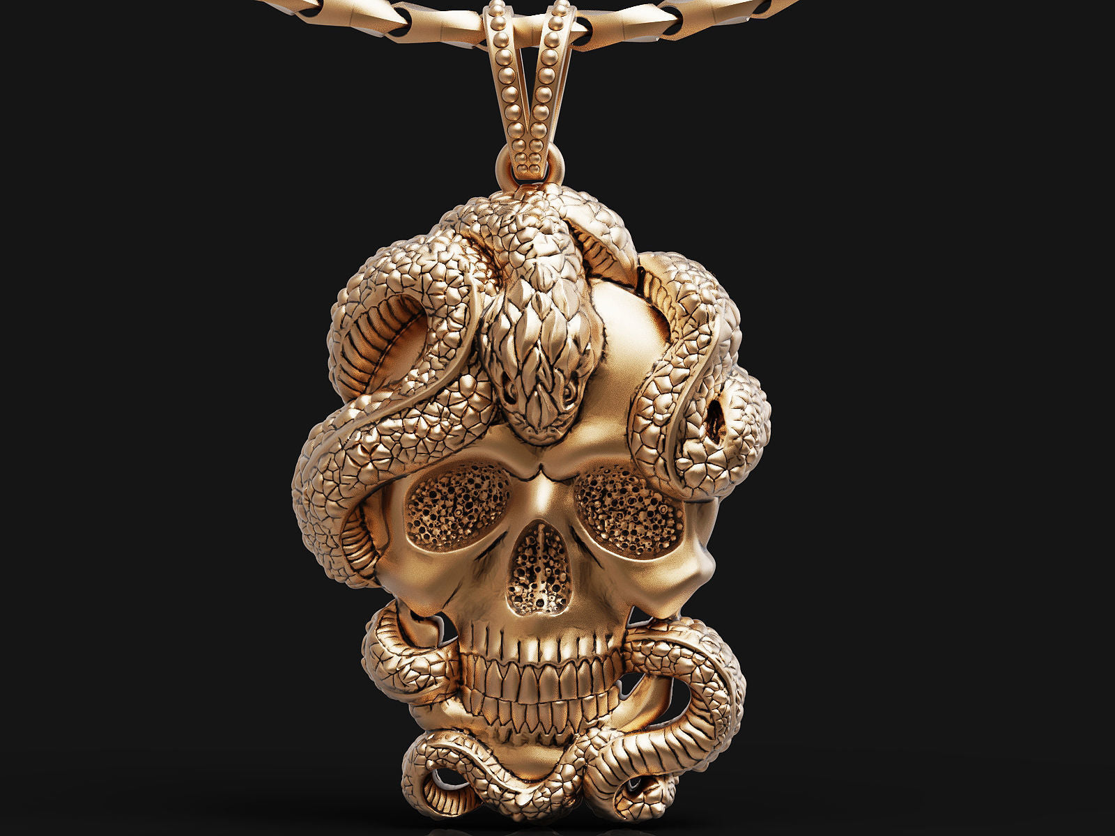 Dazzle Dime 925 Sterling Silver Base 18k Gold Plated Skull and Snake Pendant 18k White and Yellow Gold Cladding with Sterling Silver Base