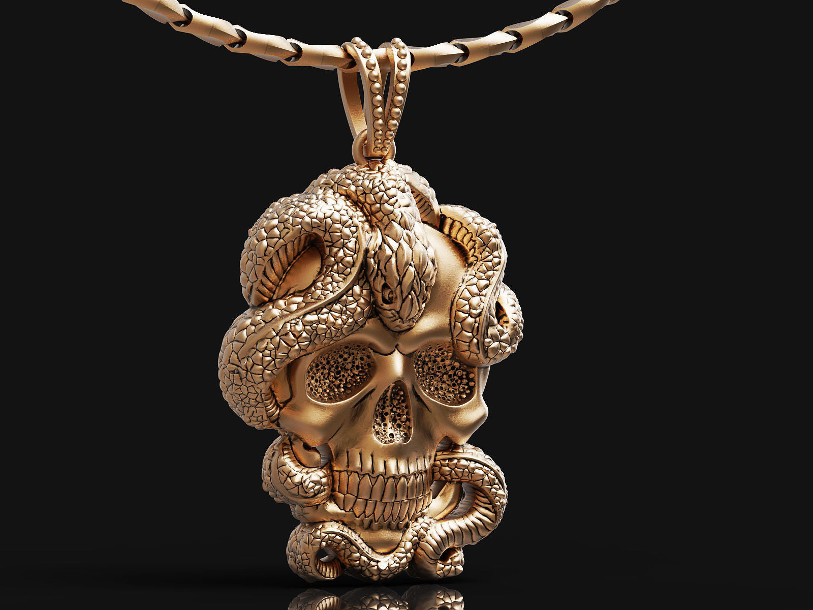 Dazzle Dime 925 Sterling Silver Base 18k Gold Plated Skull and Snake Pendant 18k White and Yellow Gold Cladding with Sterling Silver Base