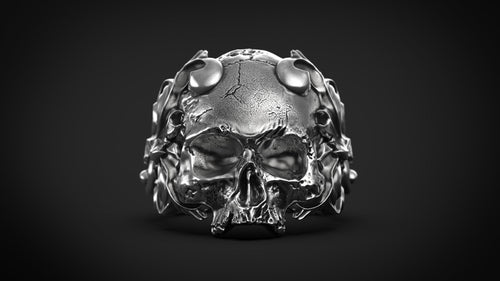 Dazzle Dime 925 Sterling Silver Base 18k Gold Plated Skull Biomechanical Ring  Unleash the Dark Side DAZZLE DIME®