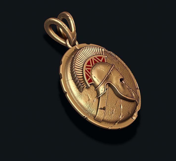 Dazzle Dime 925 Sterling Silver Base 18k Gold Plated Spartan Helmet Shield Pendant Guardian of Ancient Honour DAZZLE DIME®