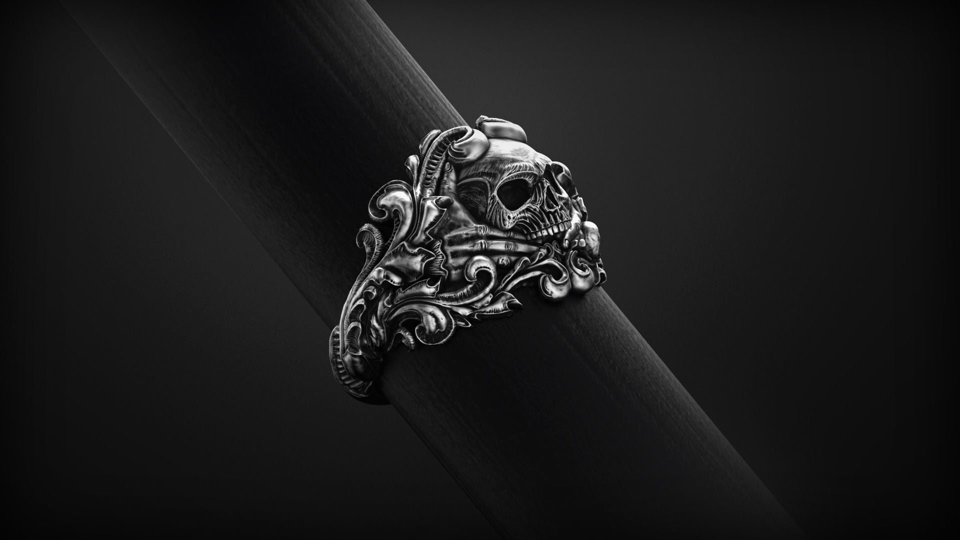 Dazzle Dime 925 Sterling Silver Base 18k Gold Plated Skull Biomechanical Ring The Evolution of Darkness DAZZLE DIME®