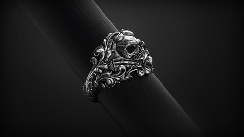 Dazzle Dime 925 Sterling Silver Base 18k Gold Plated Skull Biomechanical Ring The Evolution of Darkness DAZZLE DIME®