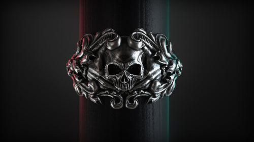 Dazzle Dime 925 Sterling Silver Base 18k Gold Plated Skull Biomechanical Ring The Evolution of Darkness DAZZLE DIME®