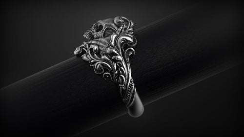 Dazzle Dime 925 Sterling Silver Base 18k Gold Plated Skull Biomechanical Ring The Evolution of Darkness DAZZLE DIME®