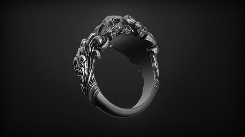 Dazzle Dime 925 Sterling Silver Base 18k Gold Plated Skull Biomechanical Ring The Evolution of Darkness DAZZLE DIME®